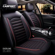Чехлы (накидки) Carfort Everline, экокожа, комплект для переднего и заднего ряда, черный с красной прошивкой
